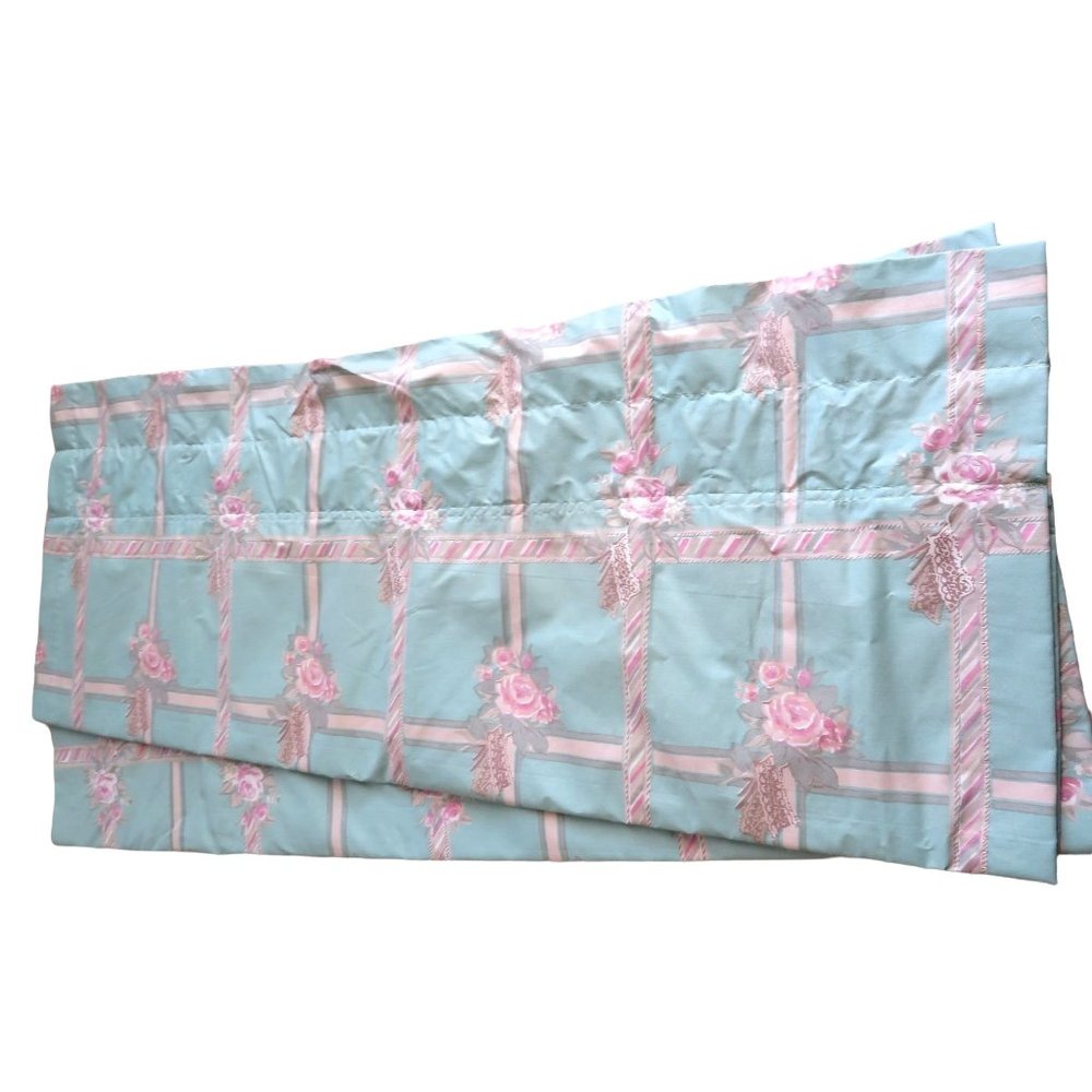 Vintage Blouson Valance 15" x 41" Green Pink Roses Kitchen Café Curtain Window